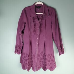 Gretty Zueger Womens Embroidered Floral Boho V-Neck Button Up Shirt Size XL